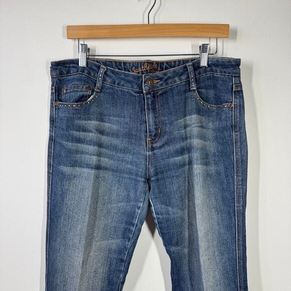 Southpole Women Jeans Size 13 Bootcut Blue Rhinestone Bling Embroidered Logo Y2K - Picture 3 of 8